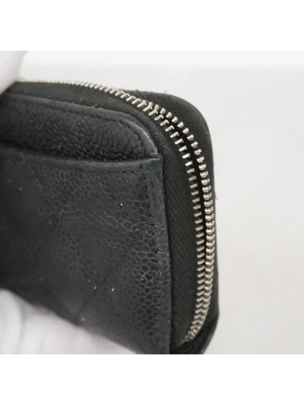 Chanel Coin Case Quilted Caviar Leather Black Silver